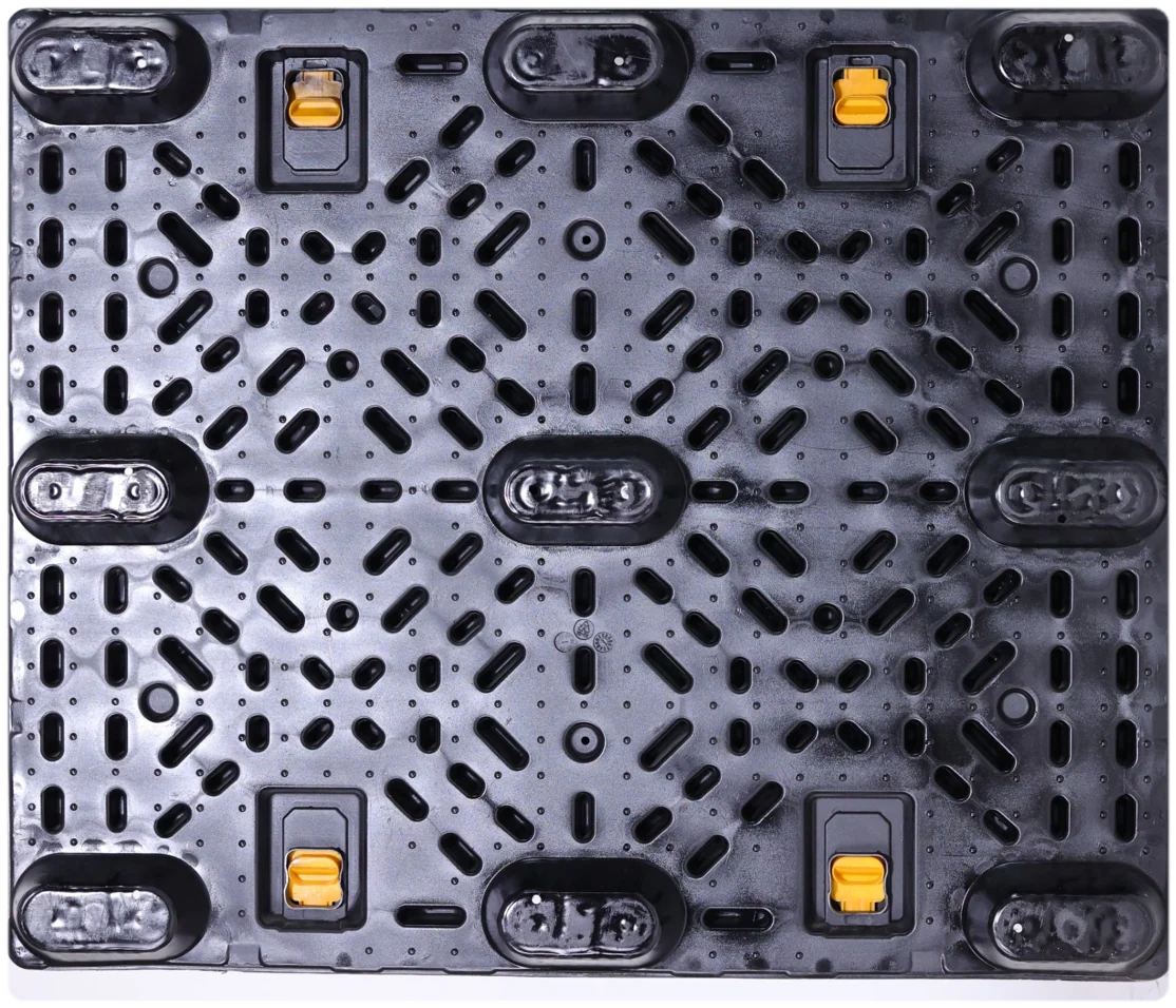 Underside of FLC pallet base with lock clips