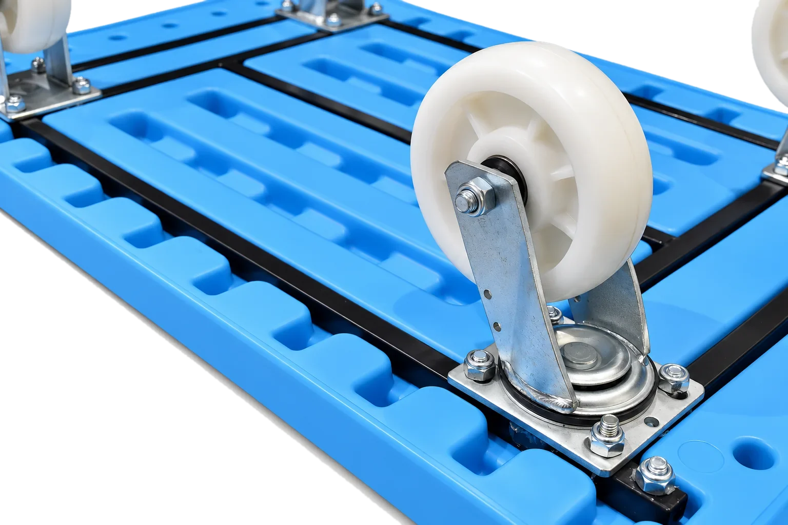 Swivel castor bolted to frame