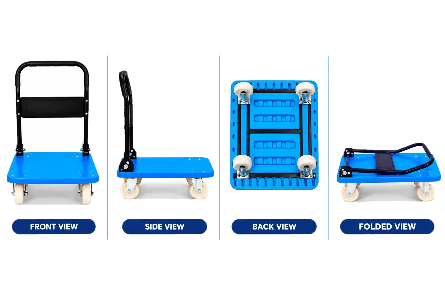 ESPO trolley front, side, back and folded views